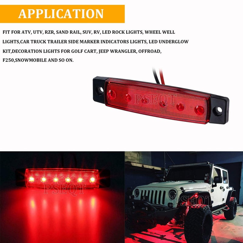 PSEQT 10 Pcs LED Rock Strip Lights Car Underglow Wheel Fender Well Lighting Kits Waterproof for Golf Cart Wrangler Offroad Truck RV UTV ATV Snowmobile (Red) - Image 4
